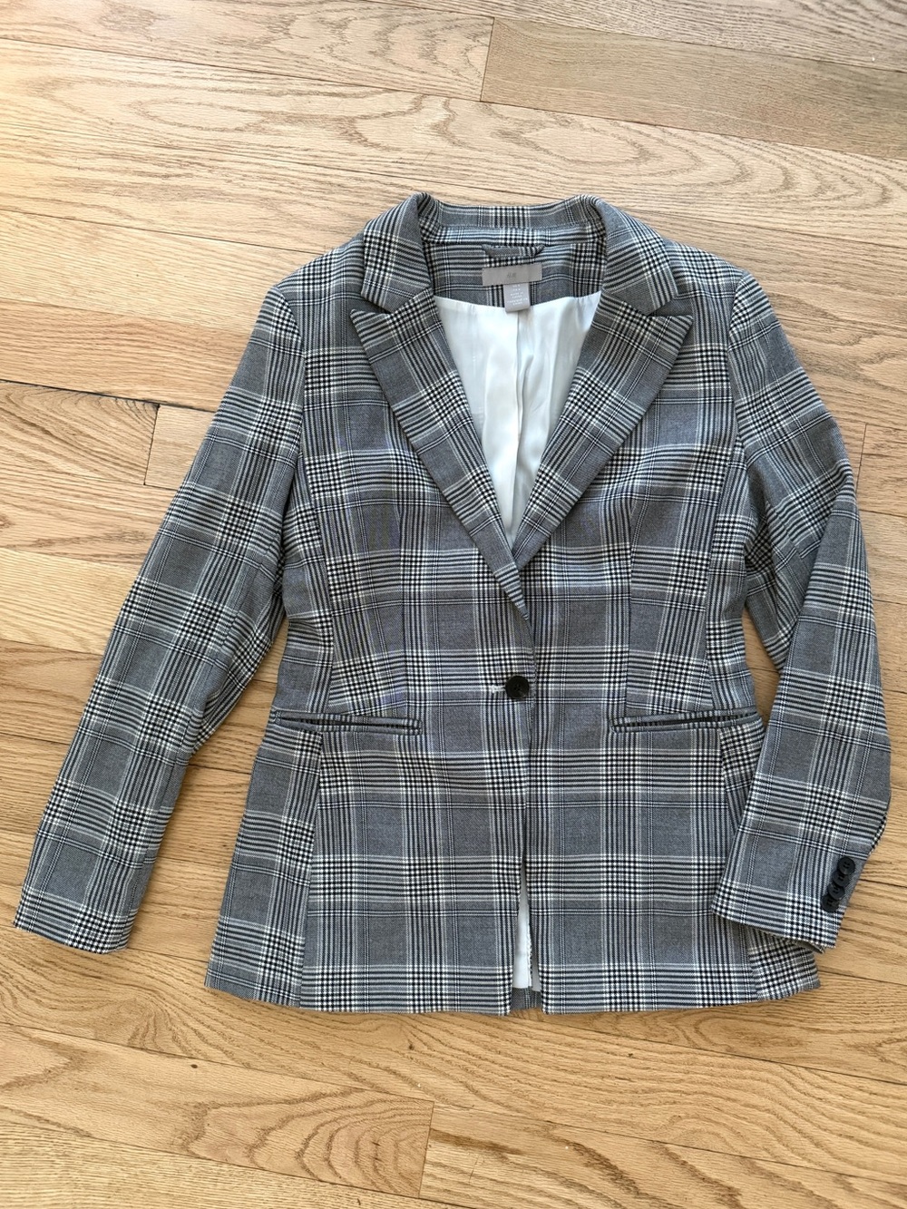 H&M Gray Plaid Women's Blazer Jacket 6
